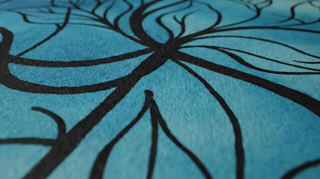 Abstract Blue Floral Pattern - Modern Textile Design with Dark Lines.