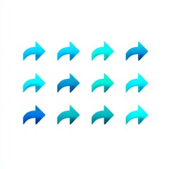 Colorful arrow icons in various shades of blue and teal arranged in a grid pattern on a white background