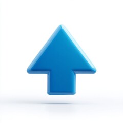 Bright Blue Arrow Icon with a Glossy Finish on a Clean White Background Representing Progress and Direction