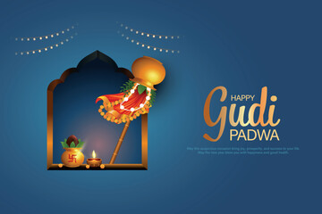 Happy Gudi Padwa with decorated background, festival of India. Creative vector illustration design. © RMAKE