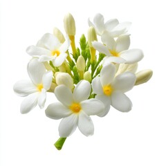 Fototapeta premium Delicate White Flowers with Buds on a Bright Background for Floral Design and Nature Inspiration
