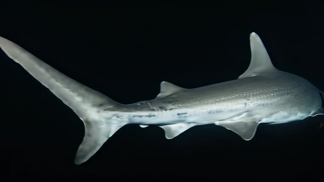 Amazing underwater footage of sharks swimming in the deep ocean.