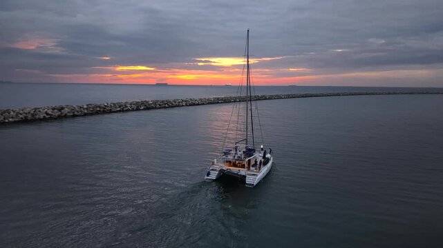 yatch boat at sunset