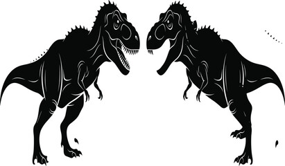 Detailed Black Silhouettes of Two Tyrannosaurus Rex Dinosaurs Facing Each Other for Prehistoric Theme Museum Displays Educational Material and Jurassic Graphics © Shoriful