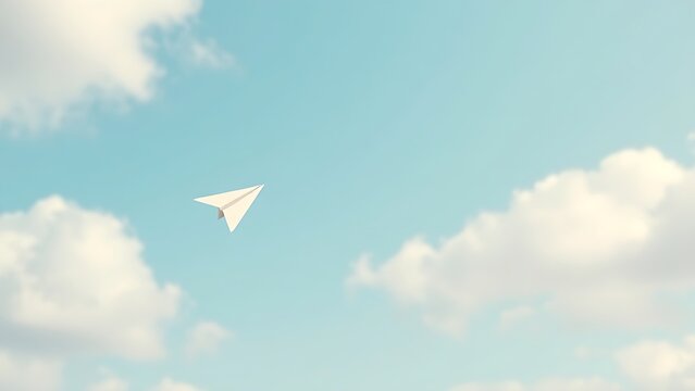Paper airplane soaring through blue sky, symbolizing effortless communication and freedom.
