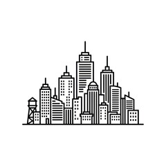 Obraz premium Minimalist city skyline with buildings and water tower outline
