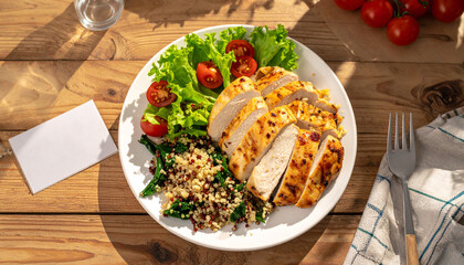 Healthy Grilled Chicken Breast, Quinoa, and Fresh Salad
