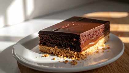 Decadent Chocolate Caramel Brownie Bar in Warm Sunlight