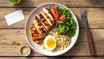 Healthy Grilled Chicken Plate with Quinoa and Fresh Salad