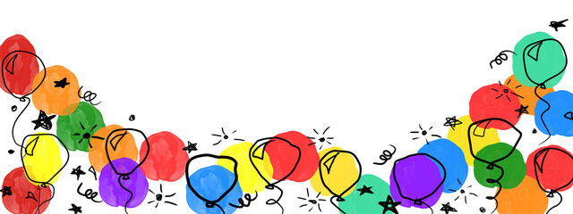 birthday banner. frame hand drawn cartoon watercolor balloons symbols of birthday party. design holiday greeting card and invitation of birthday and holidays background © dieno production