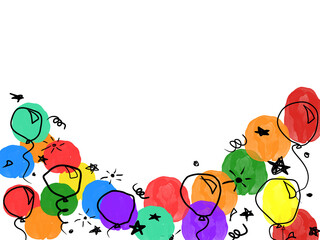 Fototapeta premium birthday banner. frame hand drawn cartoon watercolor balloons symbols of birthday party. design holiday greeting card and invitation of birthday and holidays background