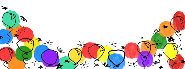 Obraz premium birthday banner. frame hand drawn cartoon watercolor balloons symbols of birthday party. design holiday greeting card and invitation of birthday and holidays background