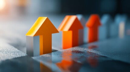 3D upward-pointing arrows convey the notion of a trip or timeline of success, growth, progress, and improvement.