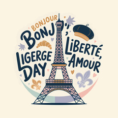 Eiffel Tower Bonjour Liberta Amour French Symbols libertè © srdesignhouse