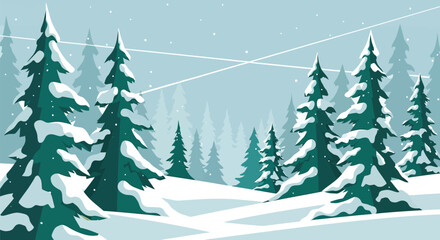 Winter landscape with snow covered pine trees in forest © Sadew