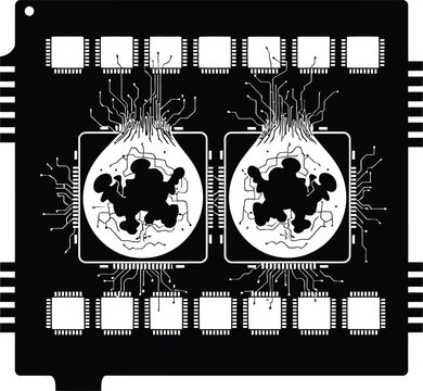 CPU Core Overload Silhouette &ndash; Processing Bottleneck Imbalance