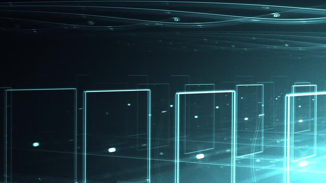 Futuristic neon cube in dark cyber space &ndash; glowing green wireframe structure with energy particles and bokeh lights &ndash; abstract tech visualization, technology, science, data, progress, architecture
