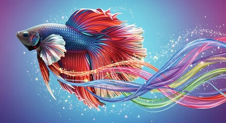 Exotic Betta Fish with Rainbow Fins in Digital Space Art