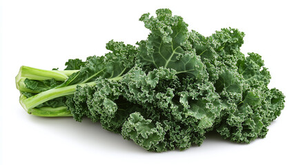 Fresh bunch of curly green kale leaves isolated on a white background