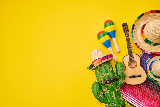 Mexican fiesta decoration with cactus and vibrant objects