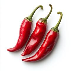 Three red chili peppers isolated on a white background