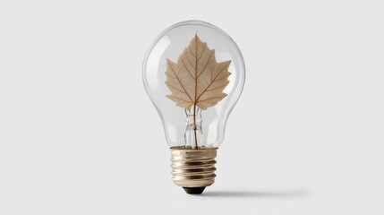 Naklejka premium Classic lightbulb with leaf filament, plain white background