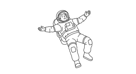 Obraz premium Astronaut Floating in Space with Arms Outstretched in Black and White Line Art with illustration and helmet and zero gravity in isolated monochrome for technical drawing