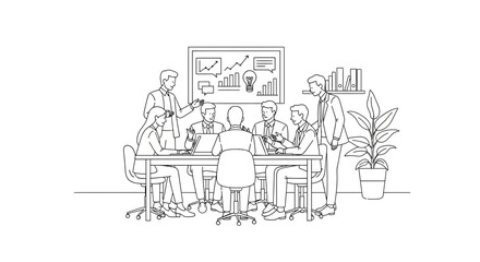 Obraz premium Business People Meeting Around Conference Table in Modern Office Space with teamwork and collaboration and discussion in presentation whiteboard for graph