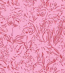 Fototapeta premium botanic seamless pattern with exotic flowers and leaves, hand drawn background. floral pattern. Tile with tropical leaf