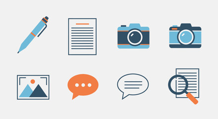 Modern Flat Design Icons for Digital Media Communication Writing and Search.
