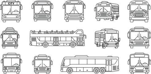 city bus front view line art vector illustration public transport vehicle outline icon set urban transportation collection design pack © Its Marjia's World