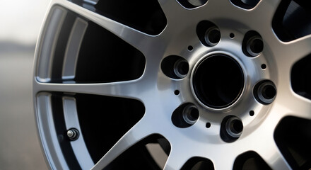 Car rim gleams brightly with a metallic style.