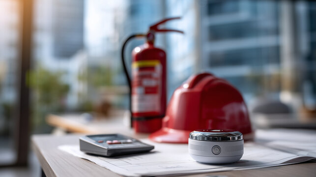 Document images showing fire extinguishers and smoke detectors, safety equipment documentation, emergency preparedness, fire protection devices, building safety compliance, securit