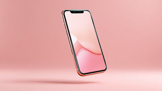 Modern smartphone mockup with floating design on soft pink background for mobile app or website display