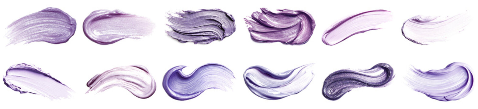Explore stunning purple cosmetic textures isolated on a pure white background, perfect for beauty and skincare presentations, enhancing visual appeal and artistry.