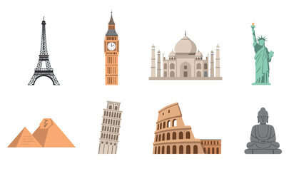 Obraz premium set of famous world landmarks icons in flat colorful style