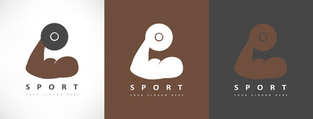 hand with a barbell logo	
