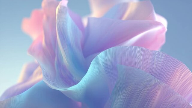 Abstract ethereal flowing shapes in pastel pink and blue with soft light effect