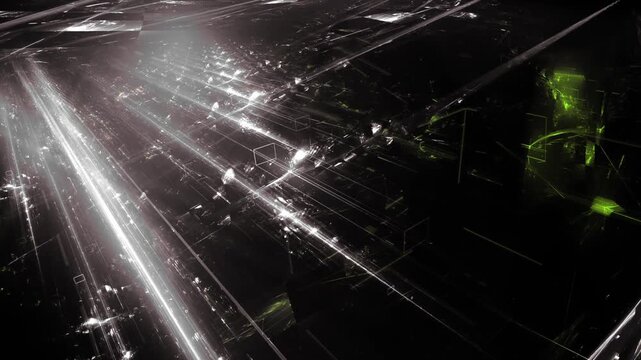 Light streaks in digital data network in futuristic dark cyber world &ndash; High-Tech, science, technology, Sci-Fi, Energy, Atmosphere, process, green