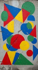 Colorful Geometric Shapes on Concrete Wall - Abstract Art.
