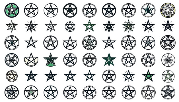 Collection of Various Pentagram Symbols and Icons.