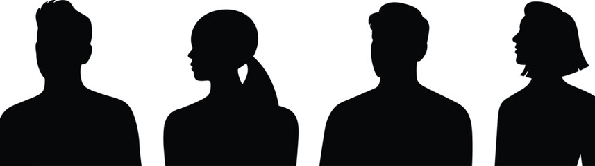 Diverse people head silhouettes set, male and female profile portraits isolated on white background, anonymous avatar icons vector collection. © Nur