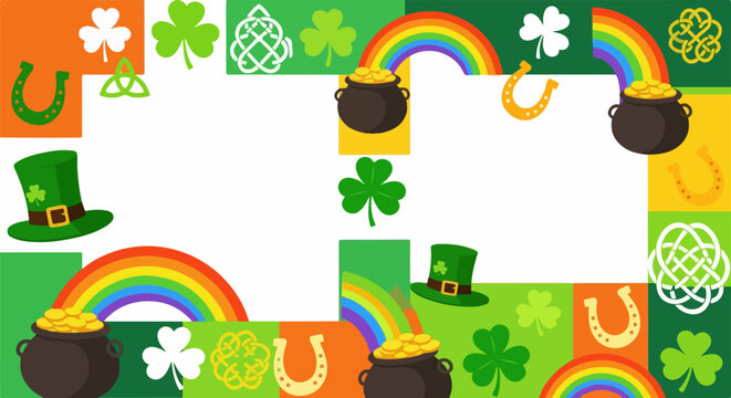 St Patrick's Day Block Pattern Frame with Shamrocks, Rainbows, Pots of Gold, and Celtic Knots