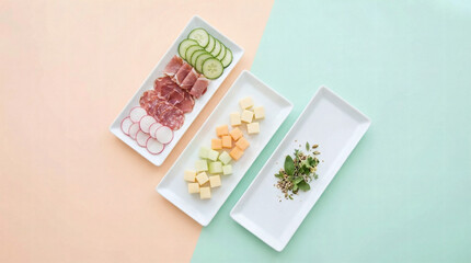 Healthy minimal food composition on pastel background