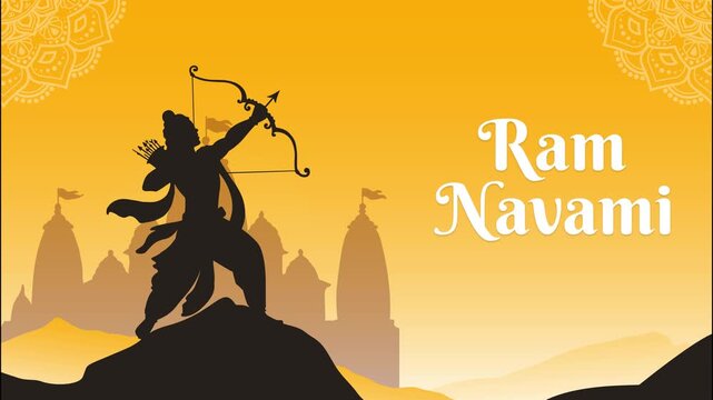 Shri Ram Navami celebration motion template.  Indian festival, auspicious day, company greetings, designs, and company wish banner.