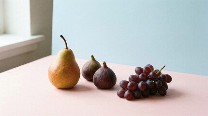 Healthy minimal food composition on pastel background