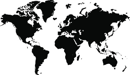 World map silhouette isolated on white background black vector illustration of global continents geography and earth outline © Nur
