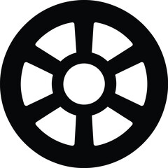 Fototapeta premium Black Six Spoke Wheel With Central Circle On White Background geometric abstract