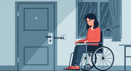 Woman in Wheelchair at Doorway - Accessibility and Isolation.