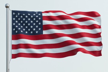 Fototapeta premium American flag waving on white background showcasing minimalism in graphic design
